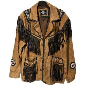 Alpha Western Wear Men's Suede Leather Beaded Fringe Lariat Western Jacket XXL